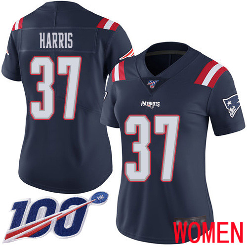 New England Patriots Football 37 100th Season Rush Limited Navy Blue Women Damien Harris NFL Jersey